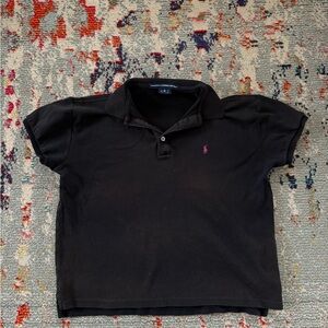 Ralph Lauren Kids Polo Shirt in Black with Pink Logo